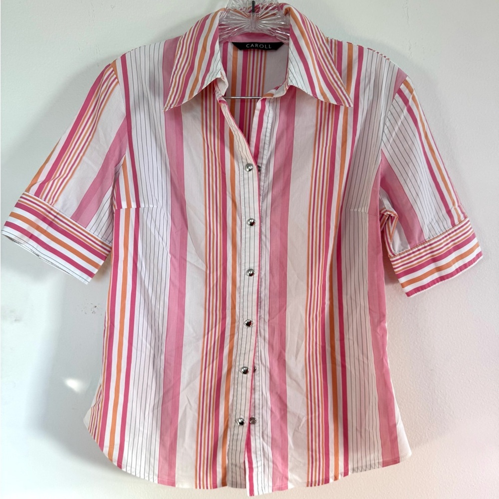 Caroll Stripped Multicolore Short Sleeves Shirt Sz S